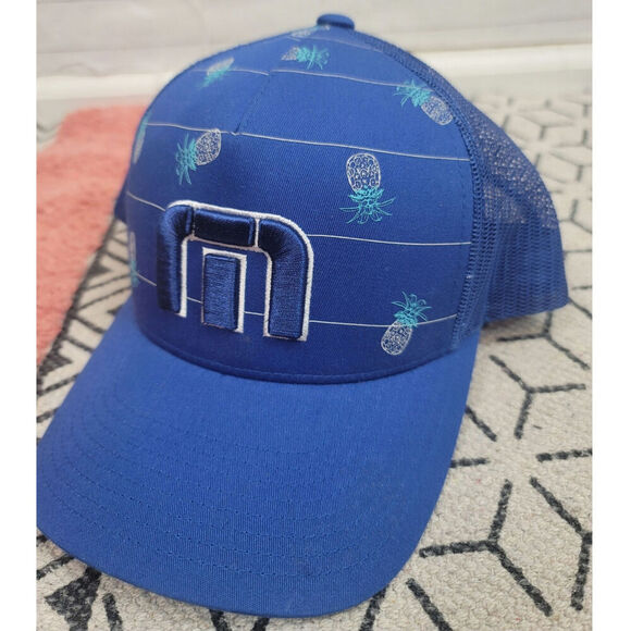 Travis Mathew Big Bend Royal Blue Mesh Pineapple Print Adjustable Hat - Picture 2 of 10